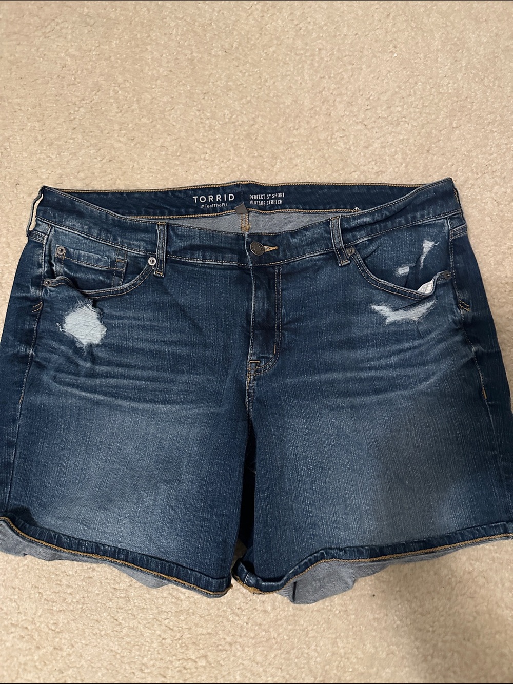 torrid Dark Distressed Indigo Denim Shorts 5inch with stretch
